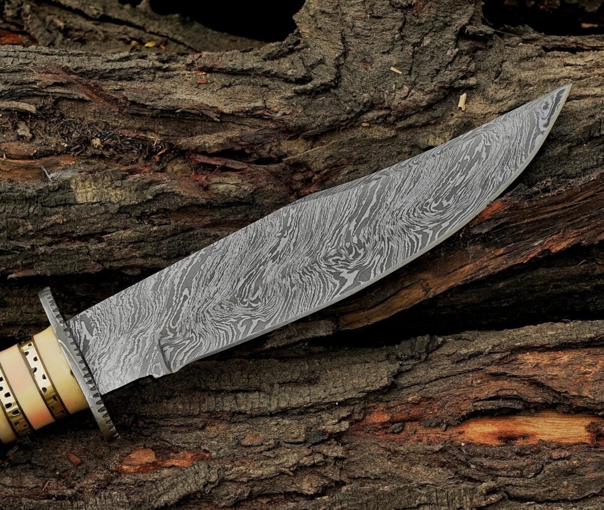 Handcrafted DamascusSteel Knife with Camel Bone & Exotic Wood Handle Exquisite Artistry