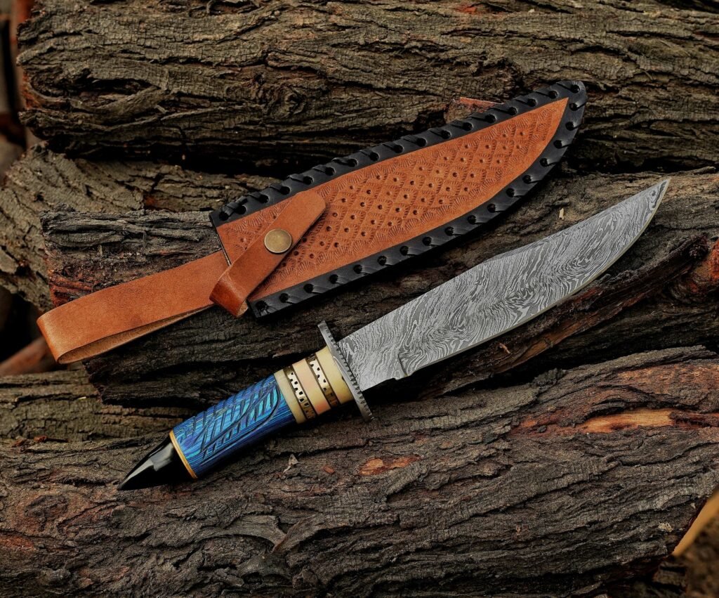 Handcrafted DamascusSteel Knife with Camel Bone & Exotic Wood Handle Exquisite Artistry