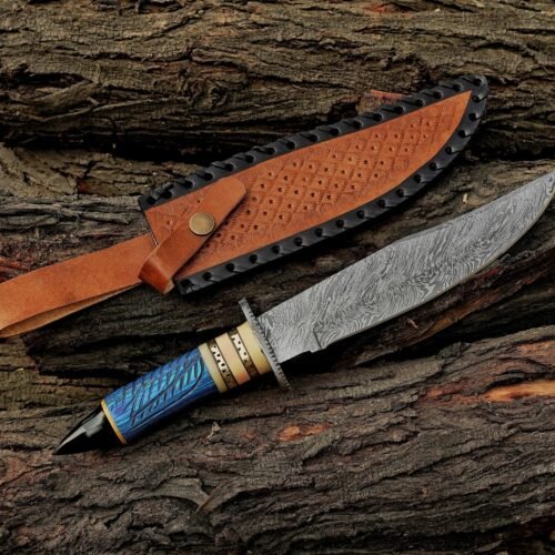 Handcrafted DamascusSteel Knife with Camel Bone & Exotic Wood Handle Exquisite Artistry