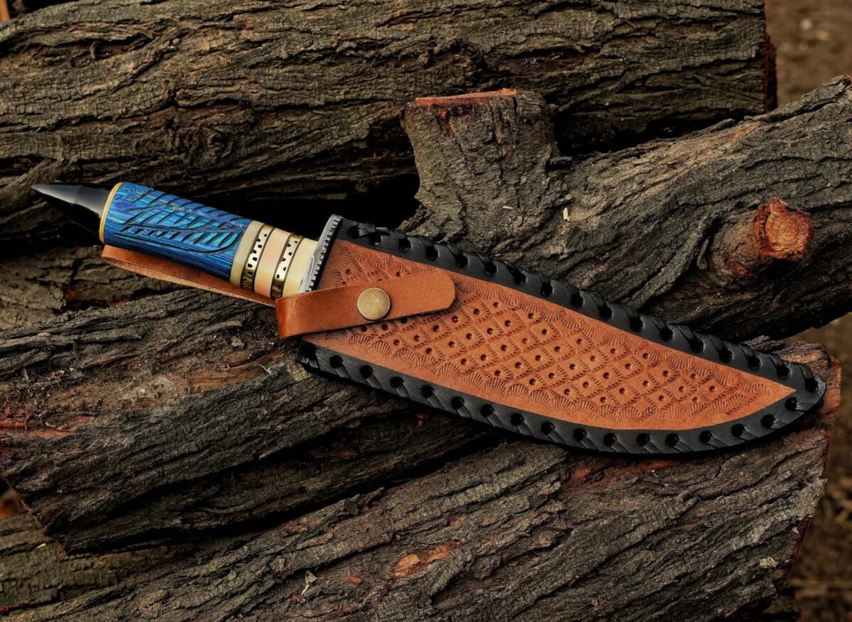 Handcrafted DamascusSteel Knife with Camel Bone & Exotic Wood Handle Exquisite Artistry