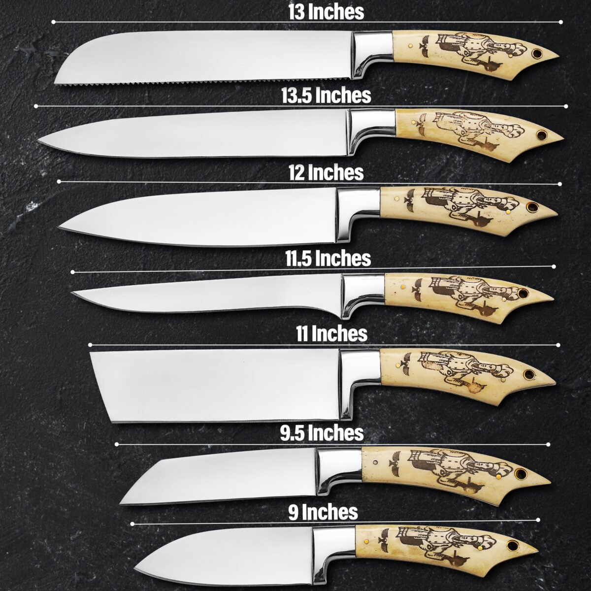 7 Piece Handmade J2 Steel Knives Chef Set, Kitchen knives set, Steel knife set with leather Sheath Custom Beautiful Handle