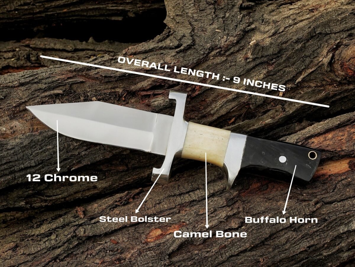 Handcrafted 12 Chrome Steel Knife with Buffalo Horn & Camel Bone Antler Handle Exquisite Artistry